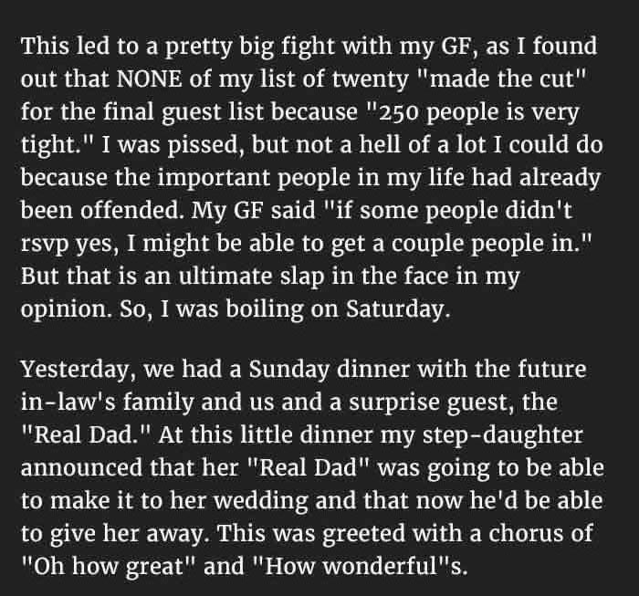 Step Dad Stops Funding His Step Daughter's Wedding For A Good Reason (6 pics)