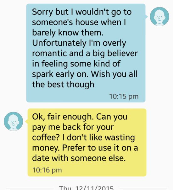 Man Makes Woman Pay For Her Own Coffee After Their Date Goes Bad (4 pics)