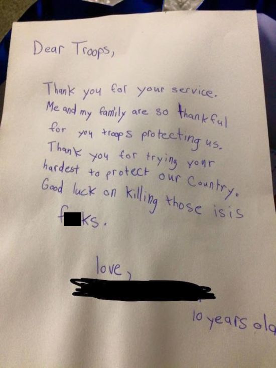 Ten Year Old Sends A Care Package To Troops In Search Of ISIS (3 pics)
