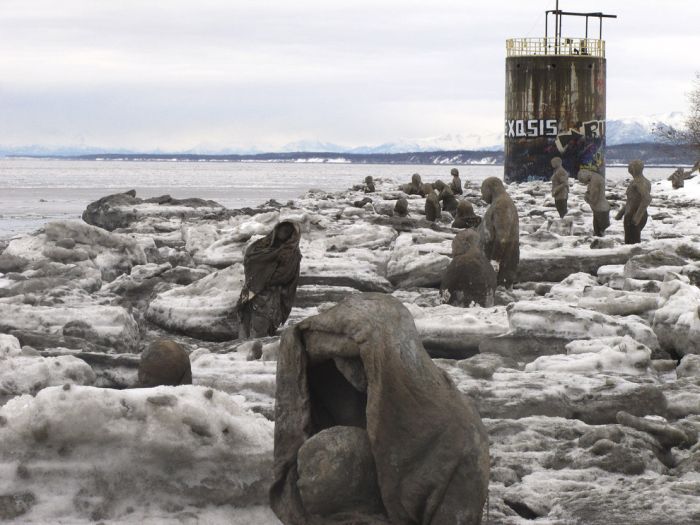 Find Out Why These Creepy Sculptures Have Appeared On A Beach In Alaska (4 pics)