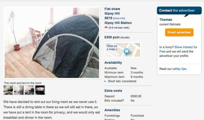 You Can Now Rent A Furnished Tent In London For Under £650 A Month (4 pics)
