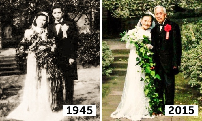 70 Years Later This Couple Recreated Their Wedding Day (7 pics)