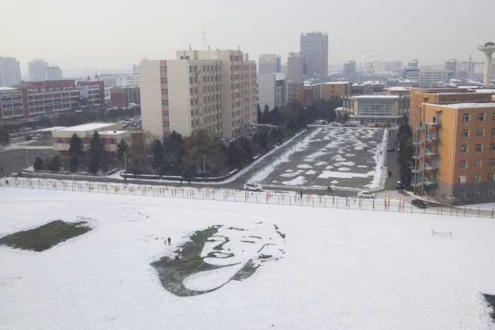 Students Use Snow To Create A Massive Portrait Of Marilyn Monroe (5 pics)