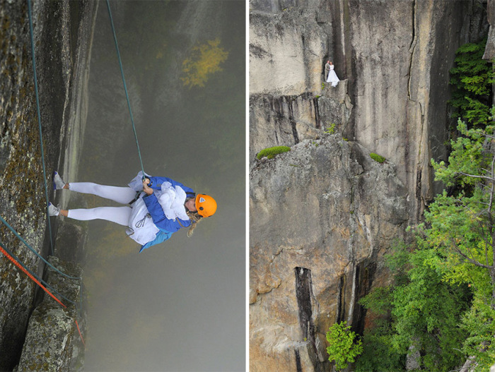 Couple Takes Extreme Wedding Photos On The Edge Of A Cliff (12 pics)