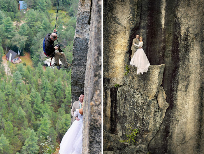 Couple Takes Extreme Wedding Photos On The Edge Of A Cliff (12 pics)