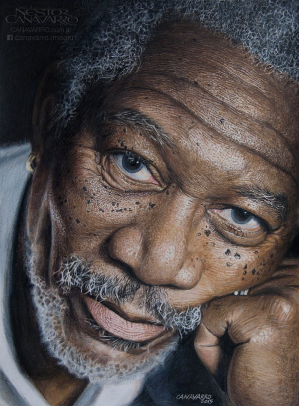 Artist Spends 50 Hours Drawing A Portrait Of Morgan Freeman With Colored Pencils (5 pics)