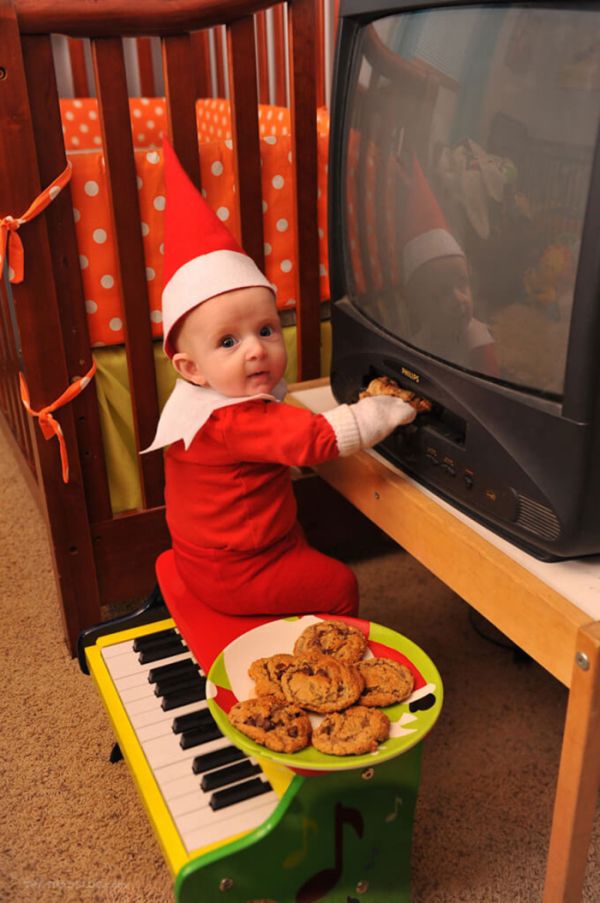Dad Turns His Four Month Old Son Into An Elf On The Shelf (10 pics)