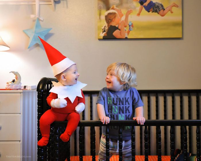 Dad Turns His Four Month Old Son Into An Elf On The Shelf (10 pics)