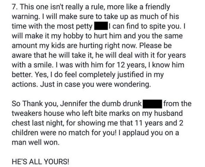 Wife Writes Brutal Letter To Her Cheating Husband's Mistress (8 pics)