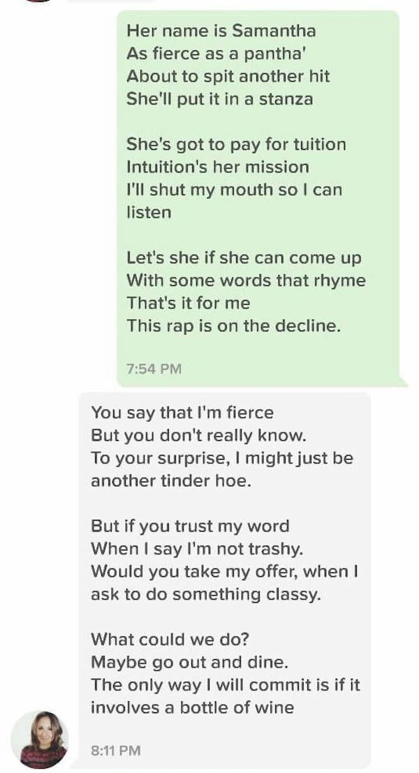 Guy Spits Some Serious Fire As He Challenges A Girl On Tinder To A Rap Battle (6 pics)