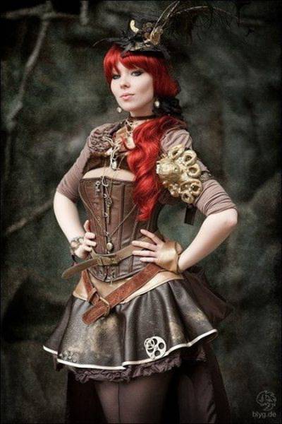 A Beautiful Redhead Cosplayer Girl Wearing a Victorian-style