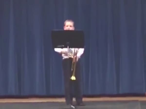 Kid Celebrates Amazing Trumpet Solo
