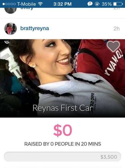 Girl Gets Ripped On After Starting A GoFundMe Page To Pay For Her New Car (4 pics)