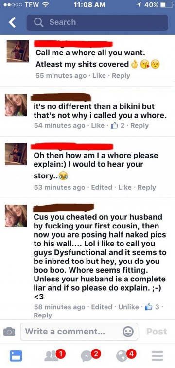 Cheating Wife Totally Owns Up To Banging Her Cousin On Facebook (5 pics)