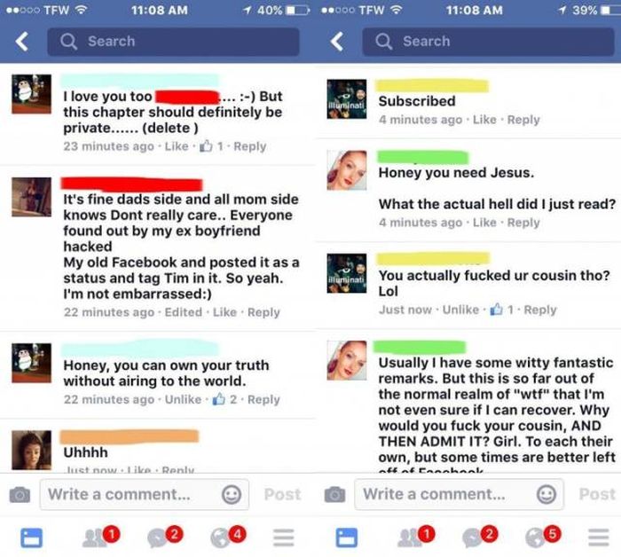 Cheating Wife Totally Owns Up To Banging Her Cousin On Facebook (5 pics)