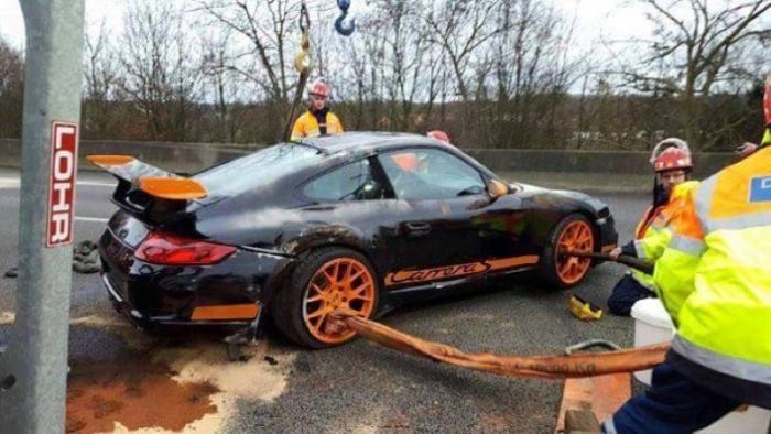 Transporter Carrying 9 Supercars Overturns On The Road (9 pics)