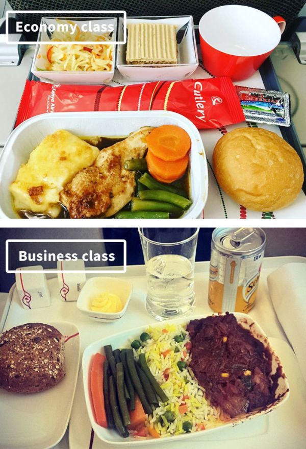 The Difference Between Airline Food In First Class Vs. Economy (19 pics)