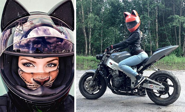 Babes Wearing Motorcycle Helmets With Cat Ears Is Definitely A Russian Thing (6 pics)