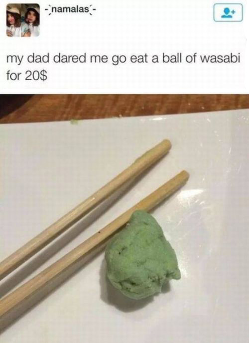 Girl Gets Dared To Eat A Ball Of Wasabi (2 pics)