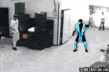Mortal Kombat Characters Face Off Against People In Real Life (14 gifs)