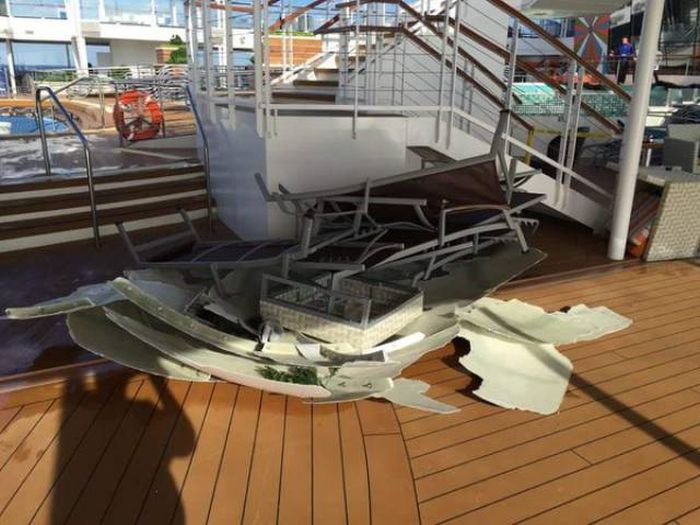 cruise ship damaged by storm