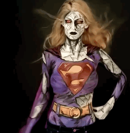 Model Transforms Herself Into Comic Book Characters Using Body Paint (12 gifs)