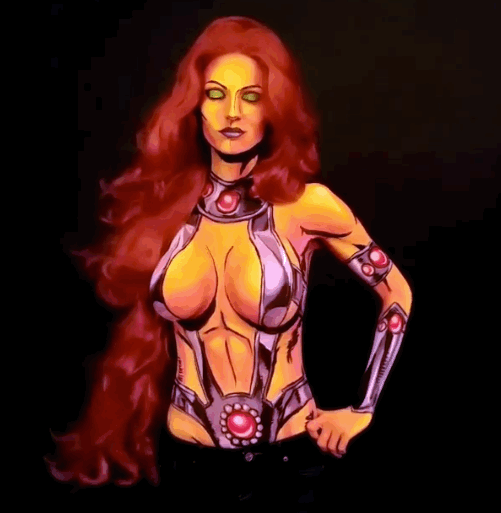Model Transforms Herself Into Comic Book Characters Using Body Paint (12 gifs)