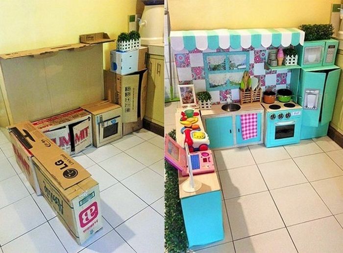 A Mother Built An Incredible Cardboard Kitchen For Her Kid (9 pics)