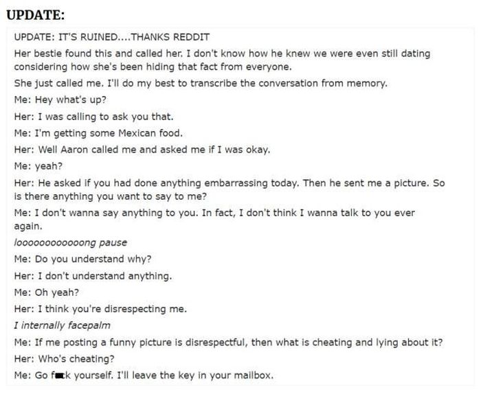 Guy Uses A Clever Card To Dump His Cheating Girlfriend (4 pics)