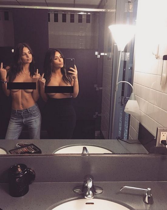 Kim Kardashian And Emily Ratajkowski Posed Together To Take A Topless Selfie (2 pics)