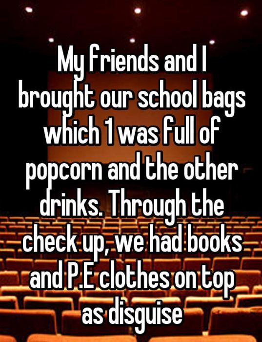 Whisper Users Reveal Their Methods For Sneaking Food Into A Movie Theater (17 pics)