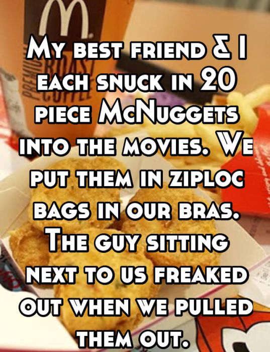 Whisper Users Reveal Their Methods For Sneaking Food Into A Movie Theater (17 pics)