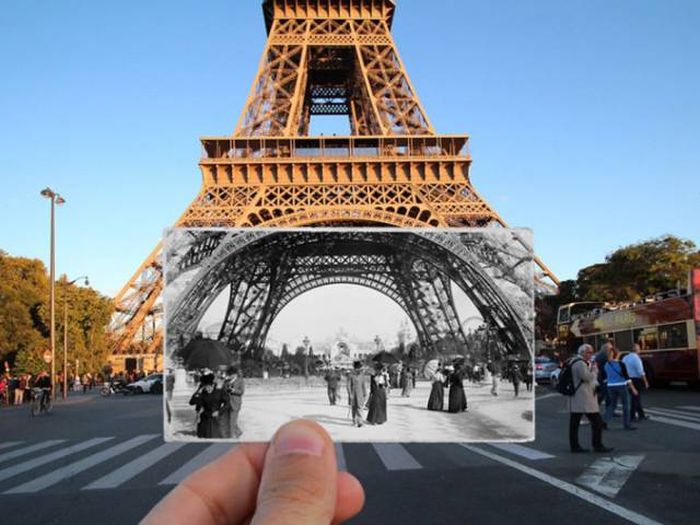Old Photos Of Paris Meet New Photos In This Interesting Look At History (16 pics)