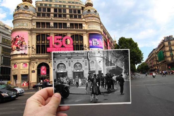 Old Photos Of Paris Meet New Photos In This Interesting Look At History (16 pics)