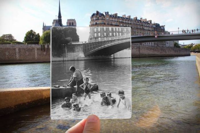 Old Photos Of Paris Meet New Photos In This Interesting Look At History (16 pics)