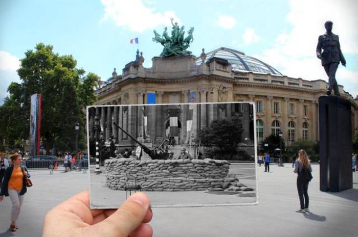 Old Photos Of Paris Meet New Photos In This Interesting Look At History (16 pics)