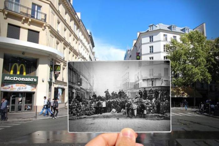 Old Photos Of Paris Meet New Photos In This Interesting Look At History (16 pics)