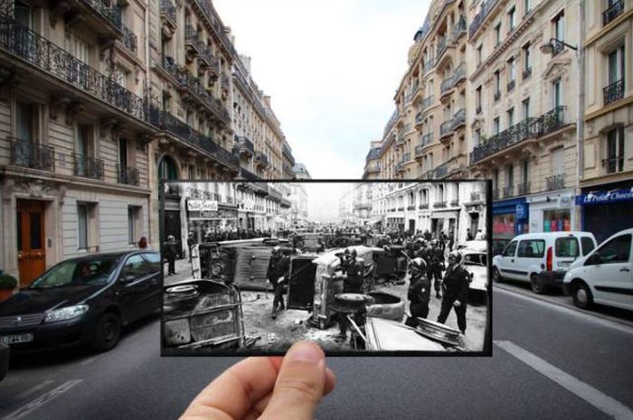 Old Photos Of Paris Meet New Photos In This Interesting Look At History (16 pics)