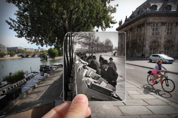 Old Photos Of Paris Meet New Photos In This Interesting Look At History (16 pics)