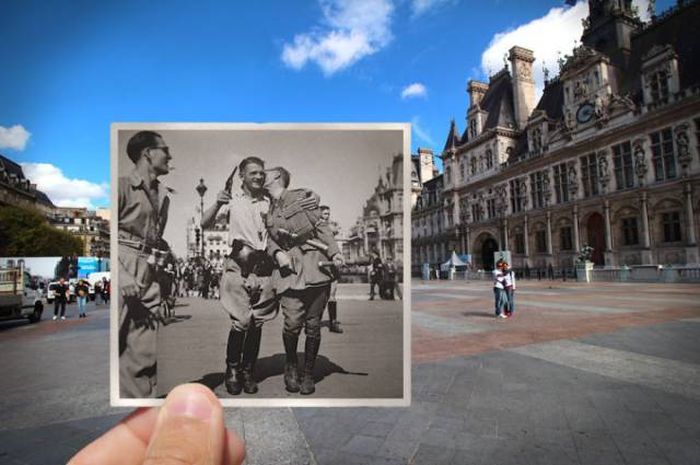 Old Photos Of Paris Meet New Photos In This Interesting Look At History (16 pics)