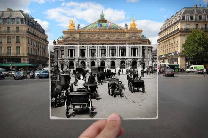 Old Photos Of Paris Meet New Photos In This Interesting Look At History (16 pics)