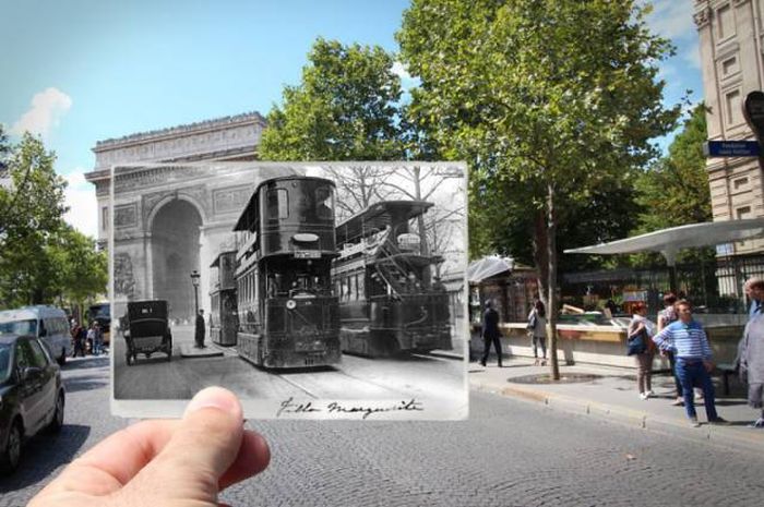 Old Photos Of Paris Meet New Photos In This Interesting Look At History (16 pics)