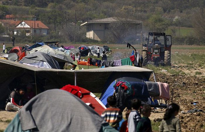 Greek Farmer Runs Down The Tents Of Syrian Migrants With His Tractor (9 pics)