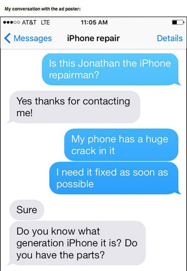iPhone Repairman Gets Trolled By A Crack On The Screen (4 pics)