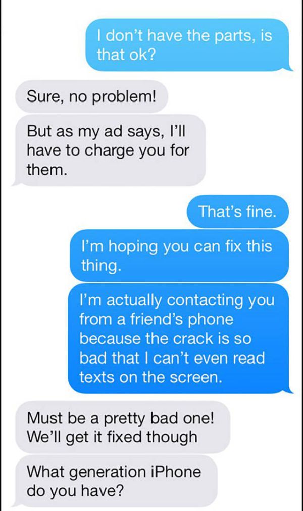 iPhone Repairman Gets Trolled By A Crack On The Screen (4 pics)