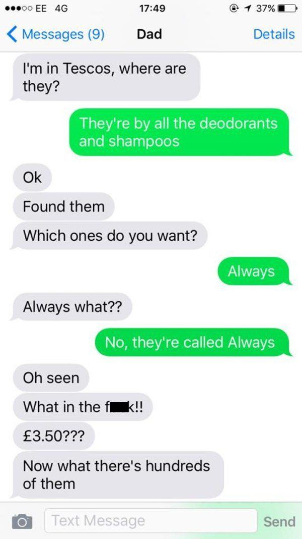 Daughter Asks Her Dad To Pick Up Some Feminine Products And Quickly Regrets It (3 pics)