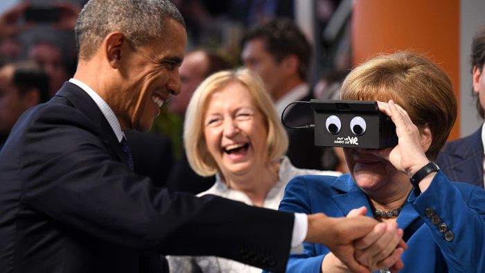 President Obama And Angela Merkel Test Virtual Reality Technology 5 Pics 