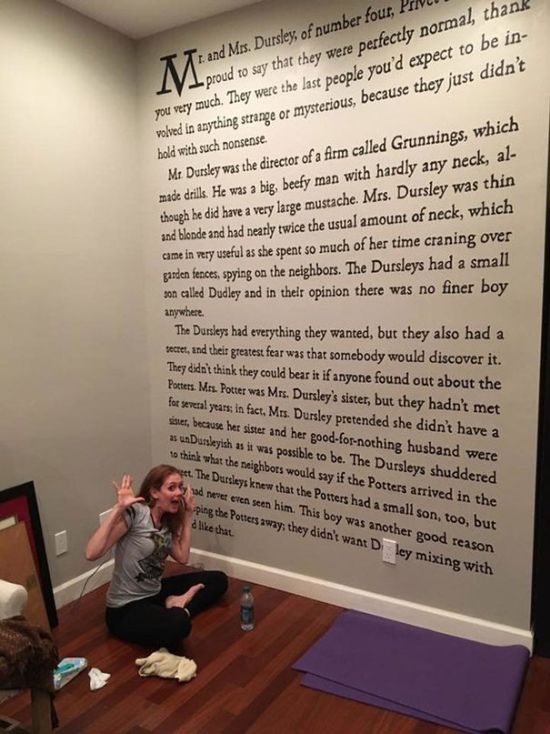 Harry Potter Fanatic Paints An Entire Page From One Of The Books On Her Wall (5 pics)