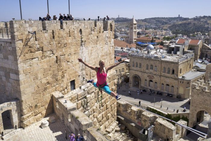 American Walks Across A Tightrope At Jerusalem's Tower Of David (11 pics)