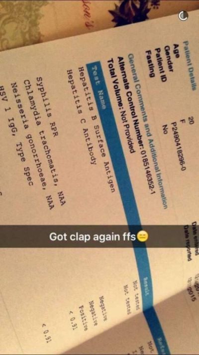 Girl Snapchats STD Results And Tells Her Partners To Get Tested (4 pics)